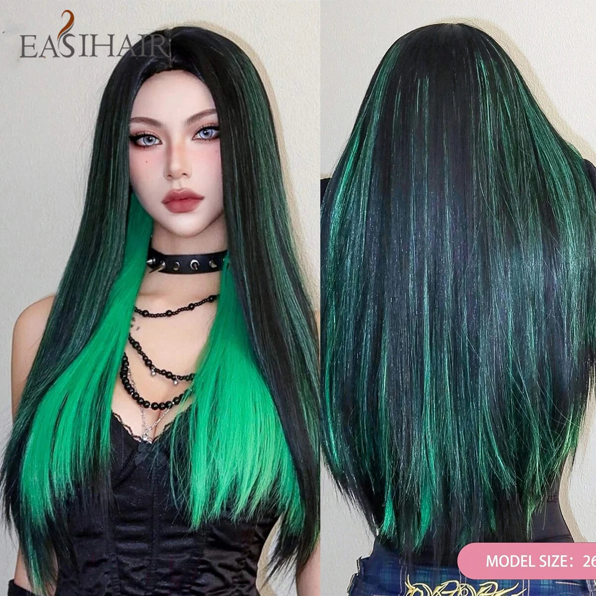 EASIHAIR Women Synthetic Wigs Long Brown Ombre Blonde Layered Hair Straight Wigs