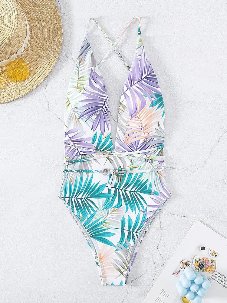 2025 Sexy Print Deep V Swimwear