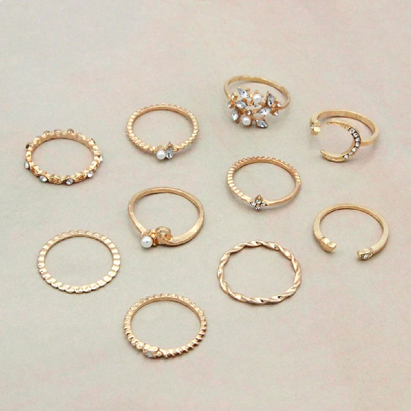 Store~10 Pcs/set Moon Star Rings Women Girls Bohemian