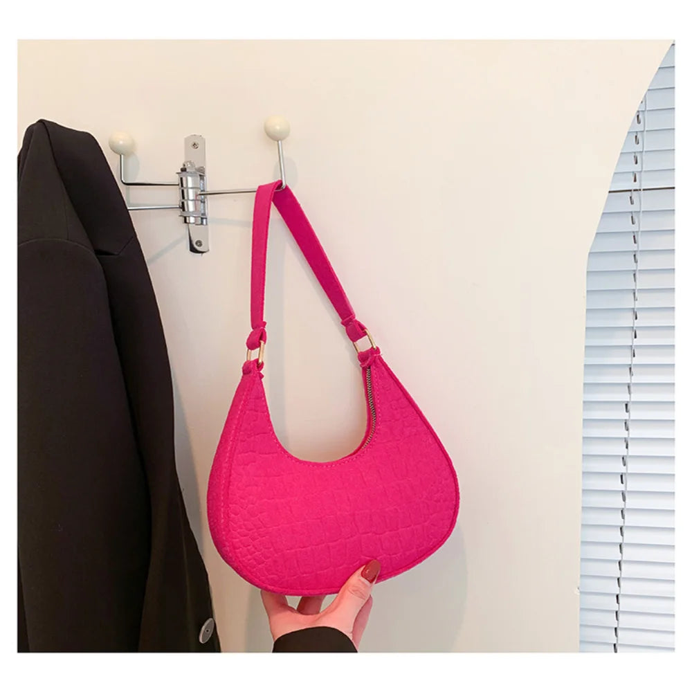 New Brand Women Retro Underarm Bag Felt Solid