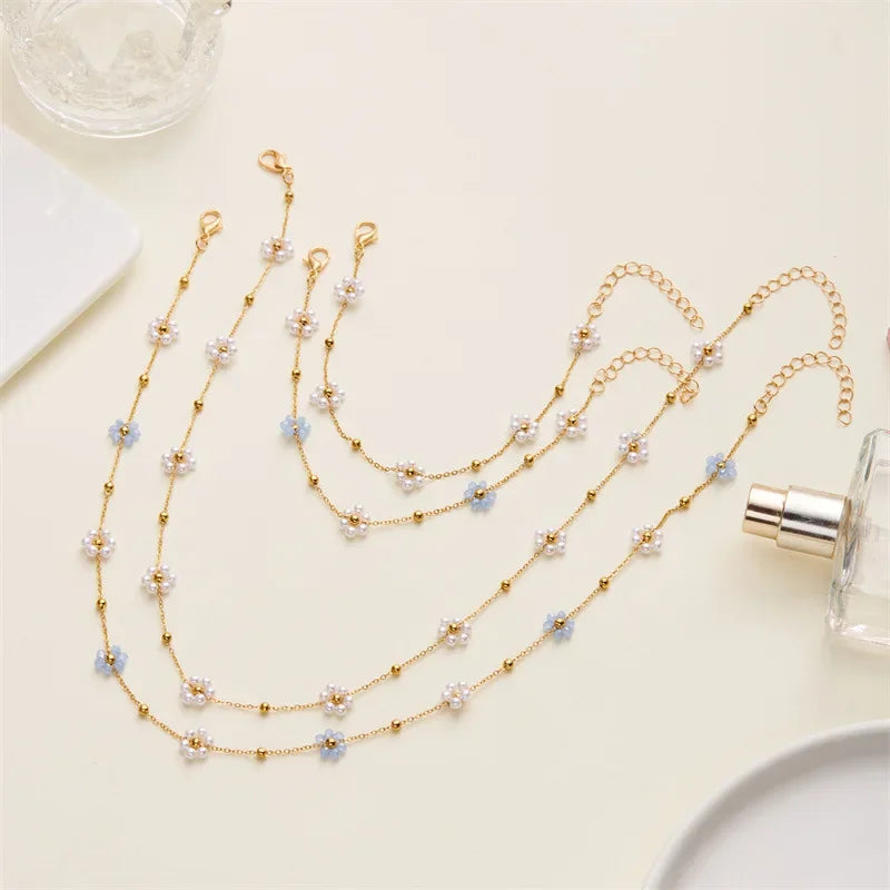 Sweet Cute Crystal Imitation Pearl Flower Bracelets