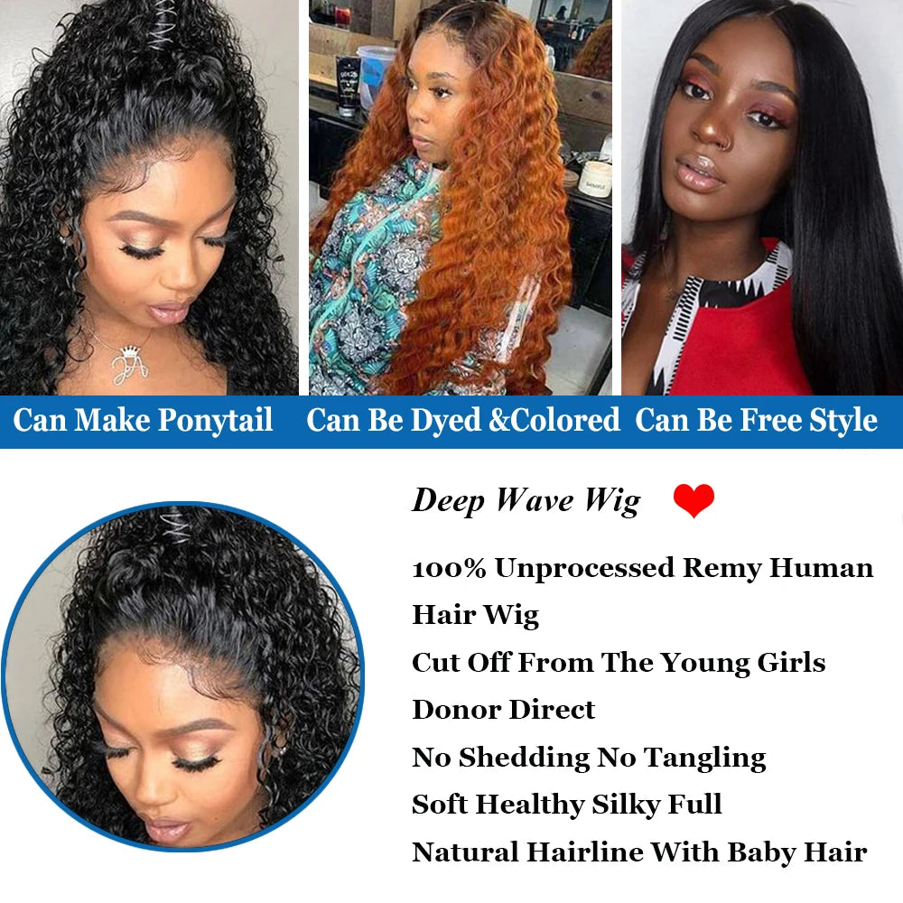 Human Hair Wigs 13x4 Deep Wave Frontal Wig Lace