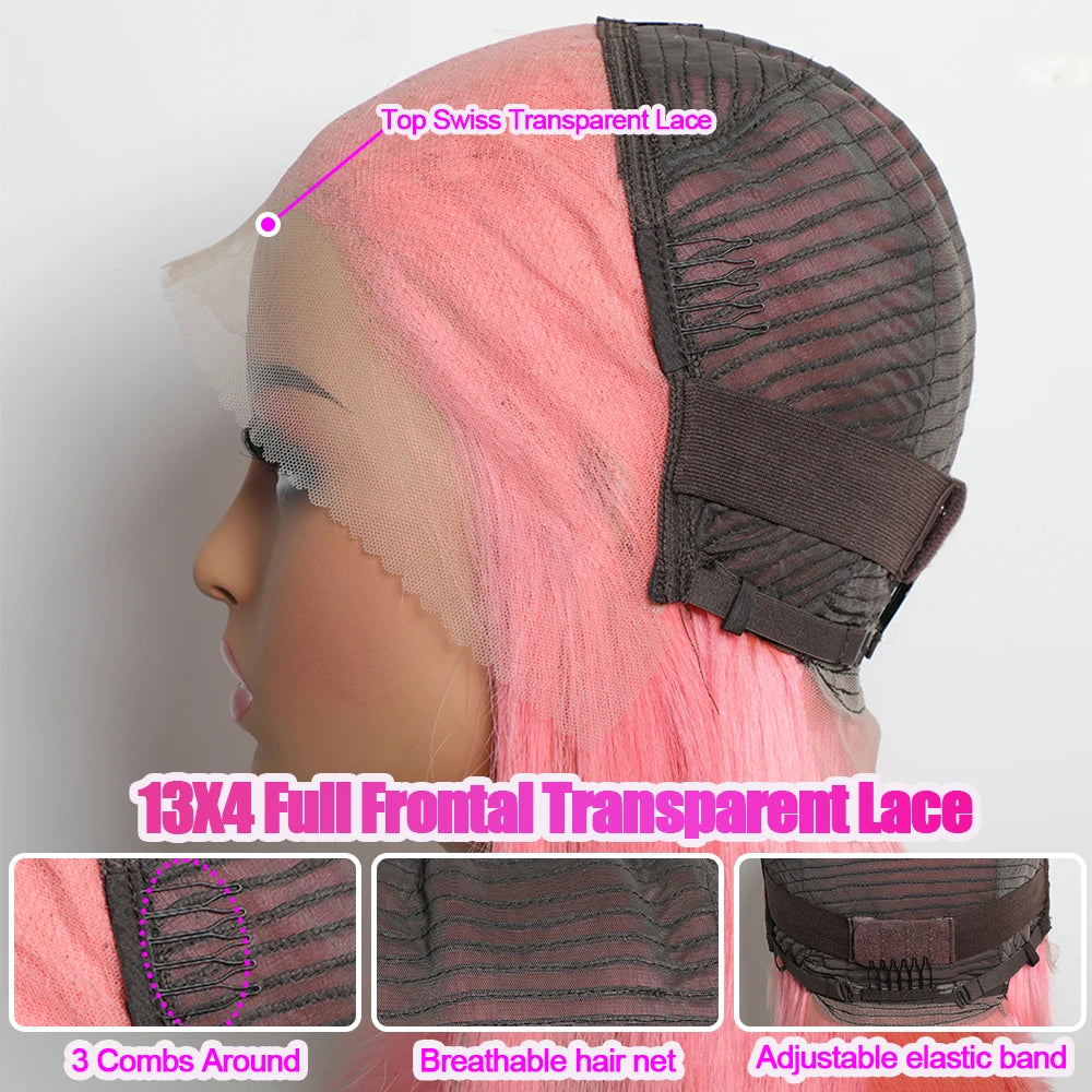 Pink Bob Wig Human Hair 180% Denity