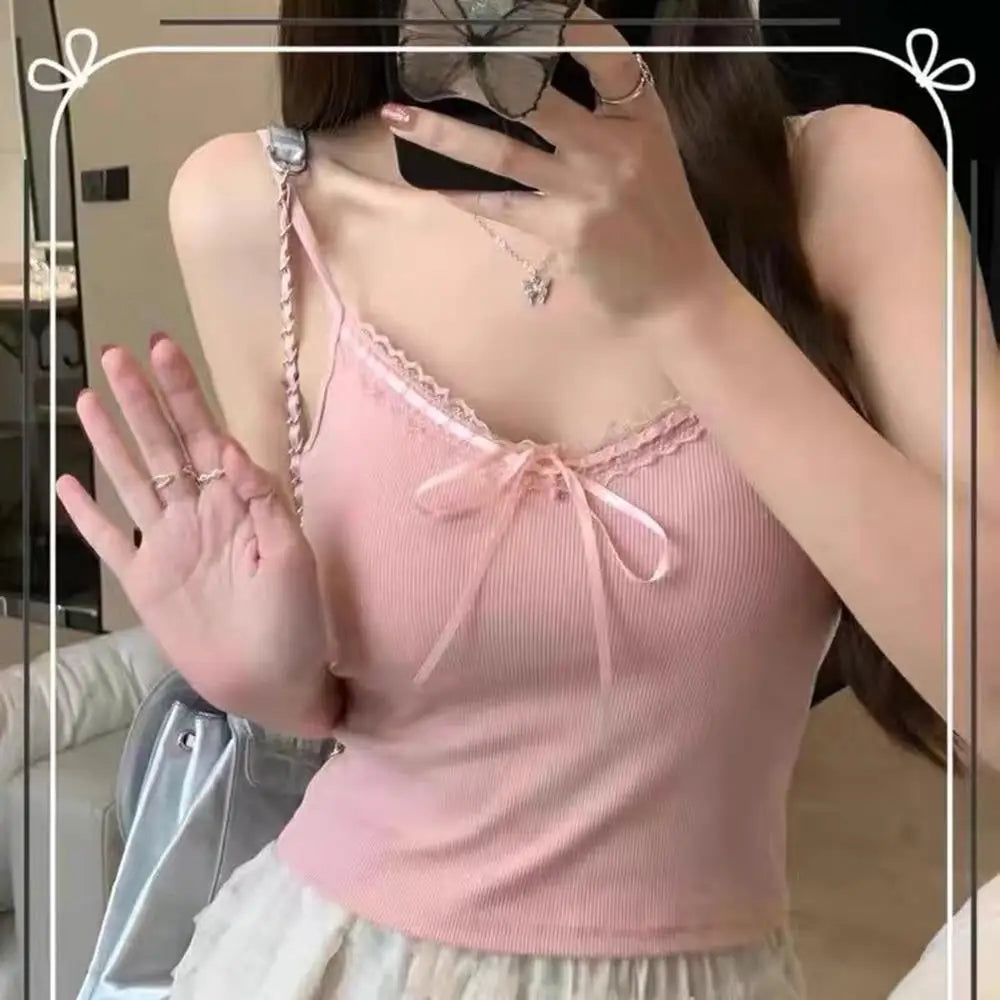 Sling Vest Inner Pad Lace Trim Strap Vest Beautiful Short Style Spicy Girl