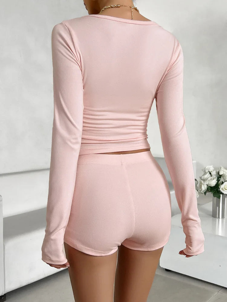 Solid Color Sport Slim Short Pants Sets For Women 2025 Elegant Summer Women's