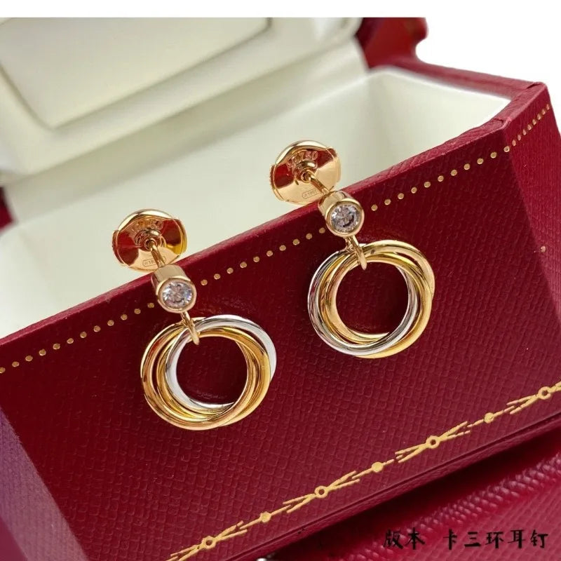 Three Ring Three Color Multi Stud Earrings Plated