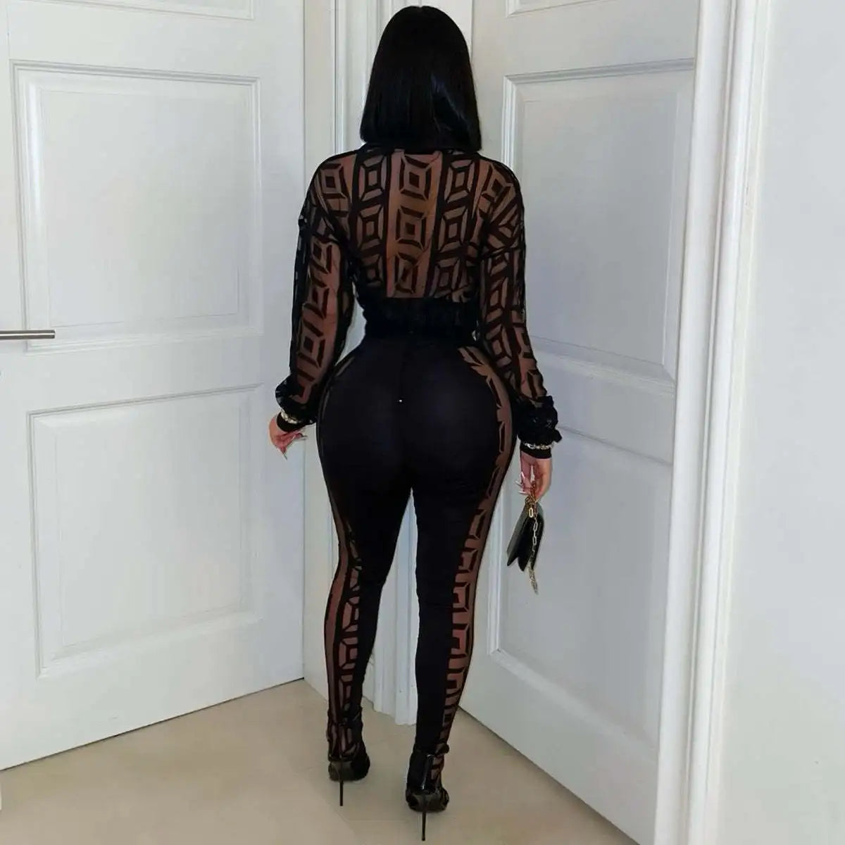 FAGADOER Sexy Mesh Women 2 Piece Set Outfit See Through