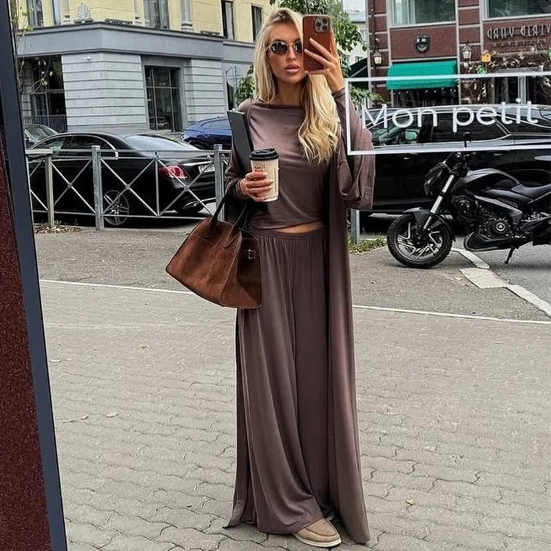Casual Yellow Women 3 Pieces Suits 2025 V-neck Long Coat