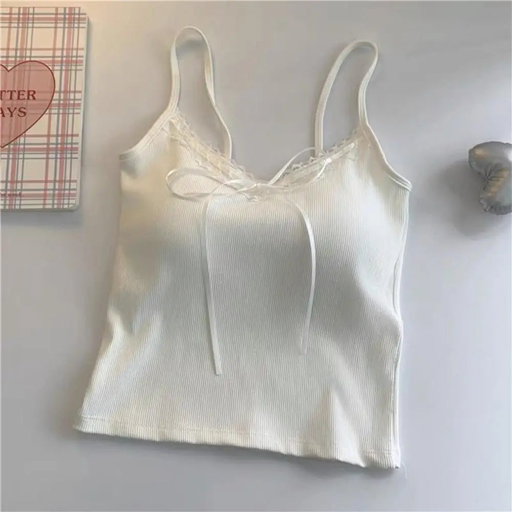 Sling Vest Inner Pad Lace Trim Strap Vest Beautiful Short Style Spicy Girl