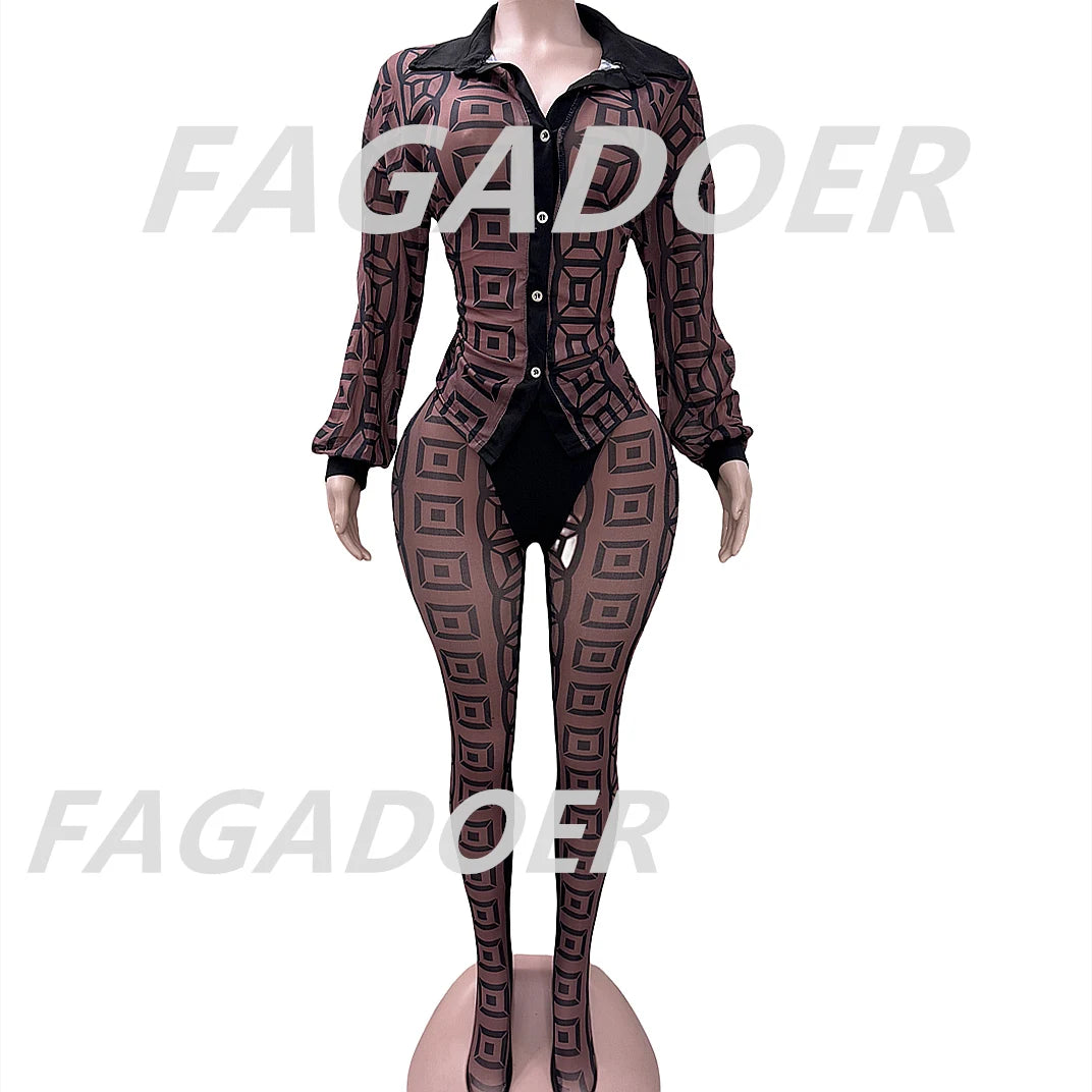 FAGADOER Sexy Mesh Women 2 Piece Set Outfit See Through