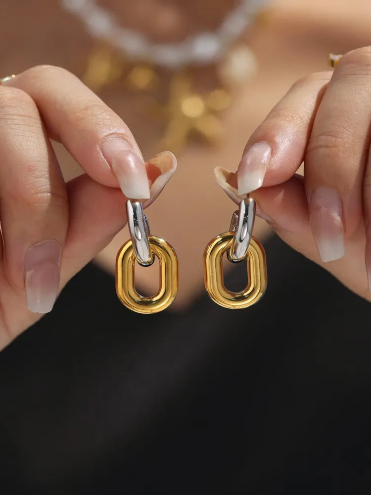 Stainless Steel Oval Circular Ring Dangle Earring