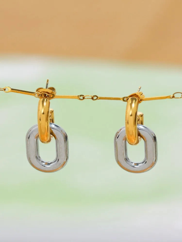 Stainless Steel Oval Circular Ring Dangle Earring