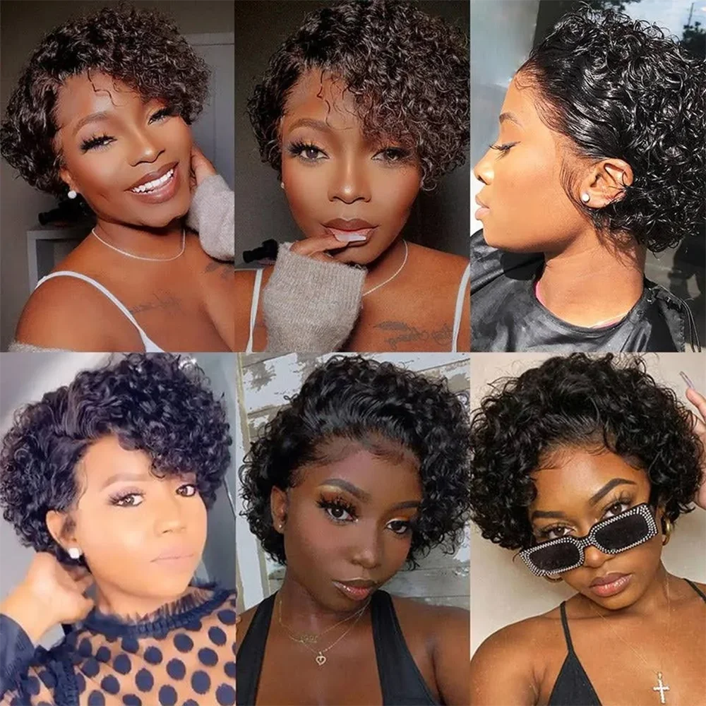 13x4 Deep Curly Pixie Cut Short Wig Human Hair