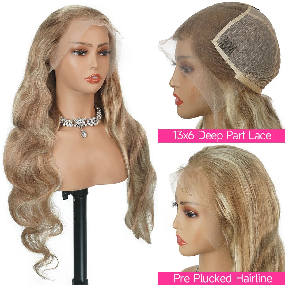 13x6 Highlight Ash Blonde Wigs Human Hair Brazilian Body Wave