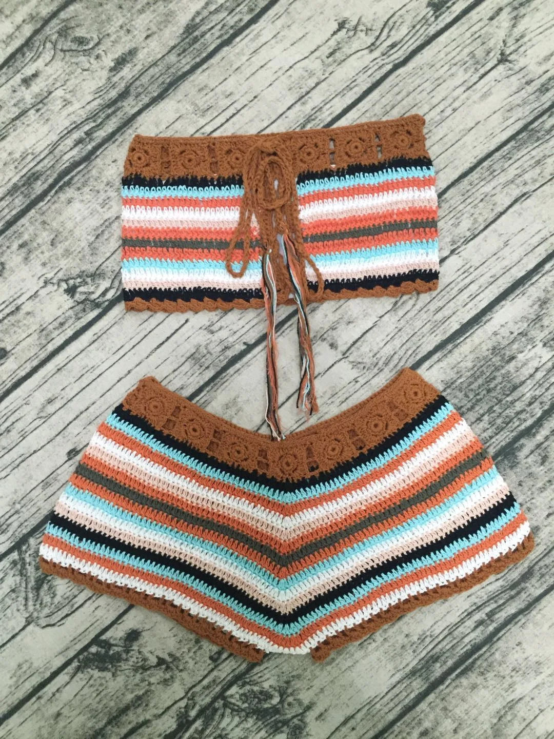 FAGADOER Y2k Sexy Knit 2 Piece Sets Women Outfit Tube Stripe Lace