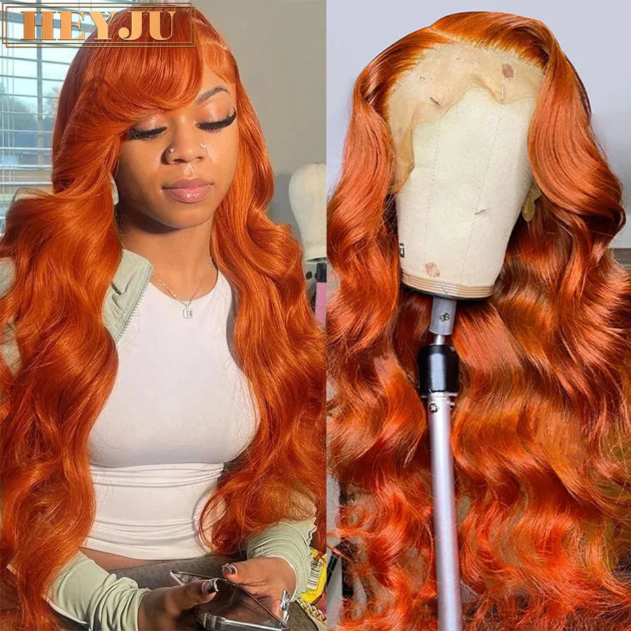 Colored Orange Ginger Lace Front Wigs Human