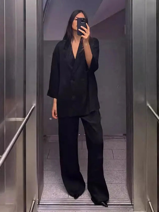 2024 Autumn Women Casual Blazer Coat Pants Set Long Sleeve