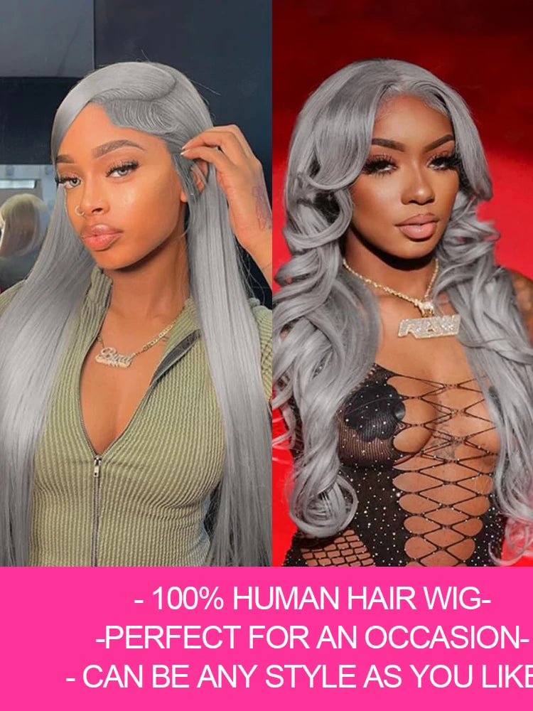 250% Silver Grey Human Hair Wig Body Wave Raw