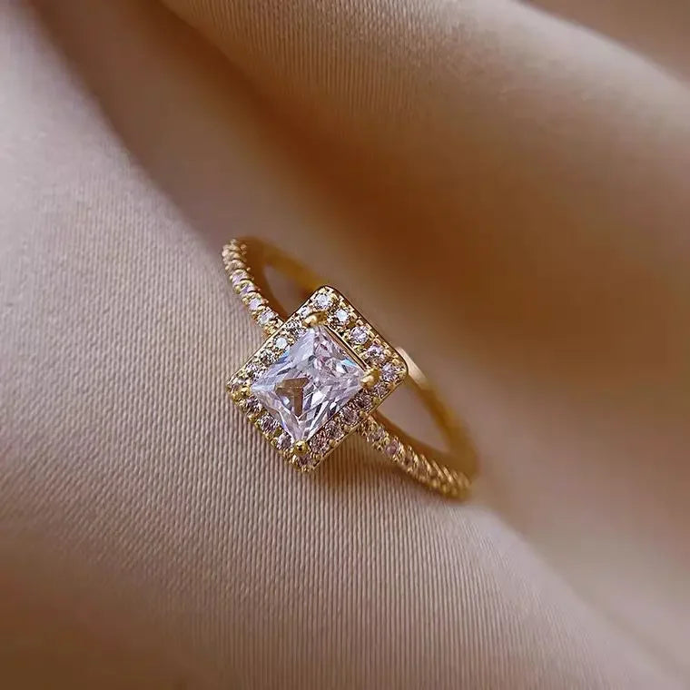 INS Opening Square Zircon Crystal Ring for Women