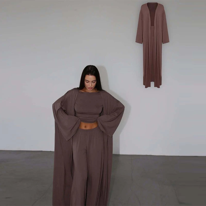 Casual Yellow Women 3 Pieces Suits 2025 V-neck Long Coat