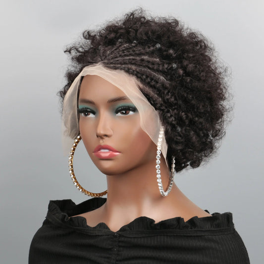 Braided Wigs for Black Women Human Hair Afro Puff Lace Frontal Hair Wigs