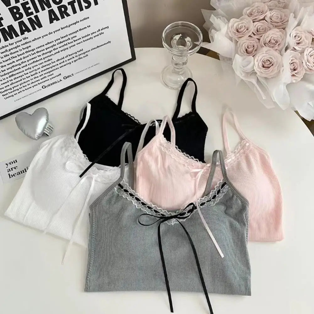 Sling Vest Inner Pad Lace Trim Strap Vest Beautiful Short Style Spicy Girl