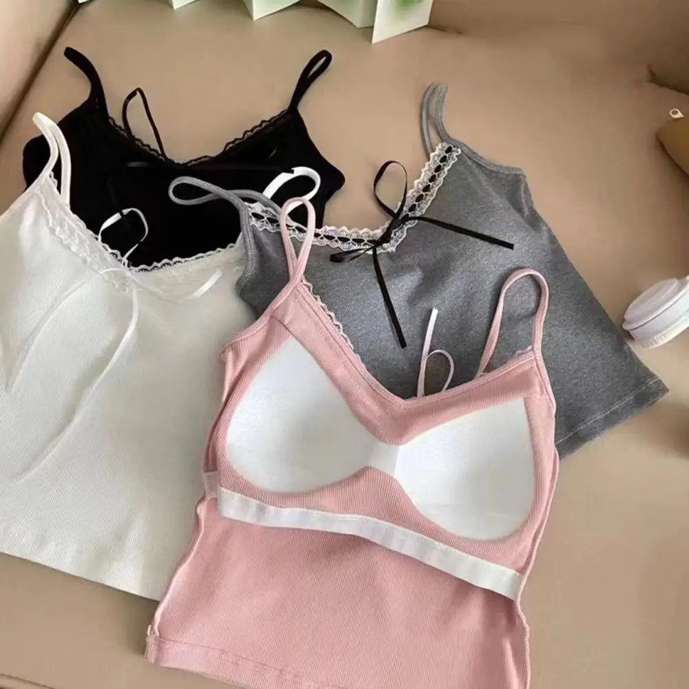 Sling Vest Inner Pad Lace Trim Strap Vest Beautiful Short Style Spicy Girl