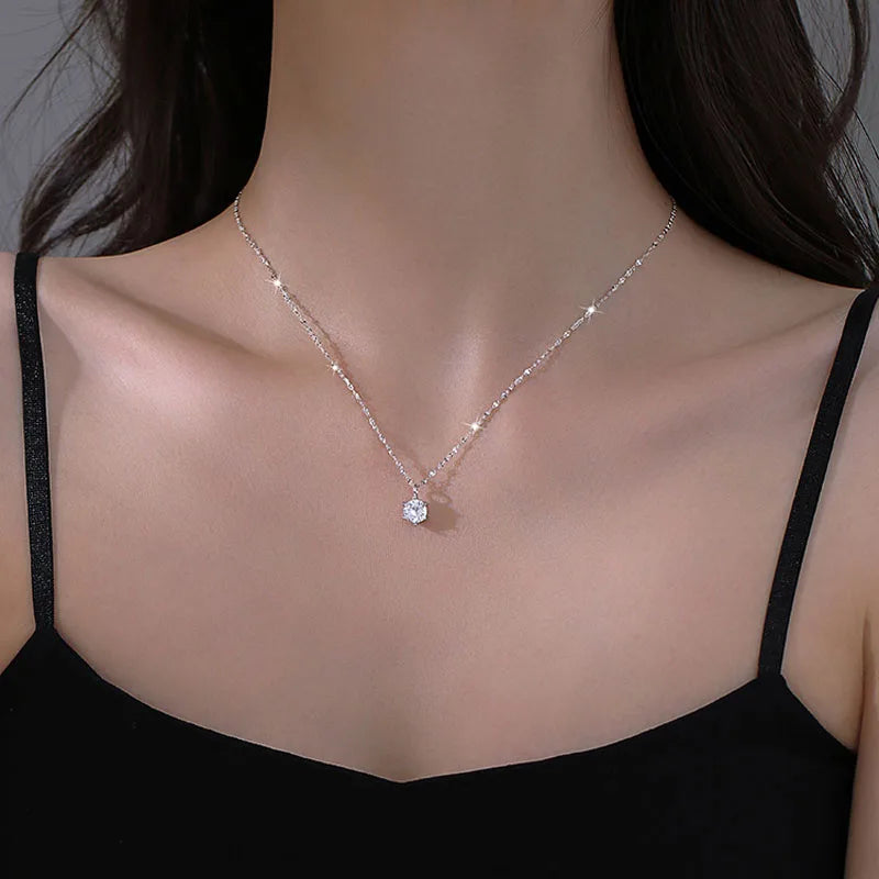 Hot 925 Sterling Silver Plated Necklace Versatile Single Sparkling