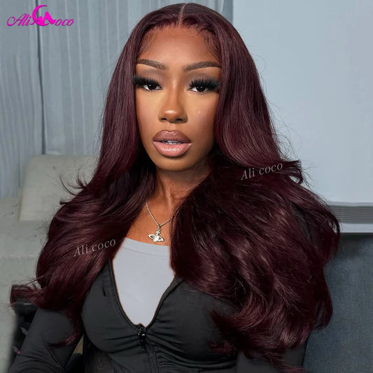13x6 Dark Burgundy Body Wave Human Hair Wigs
