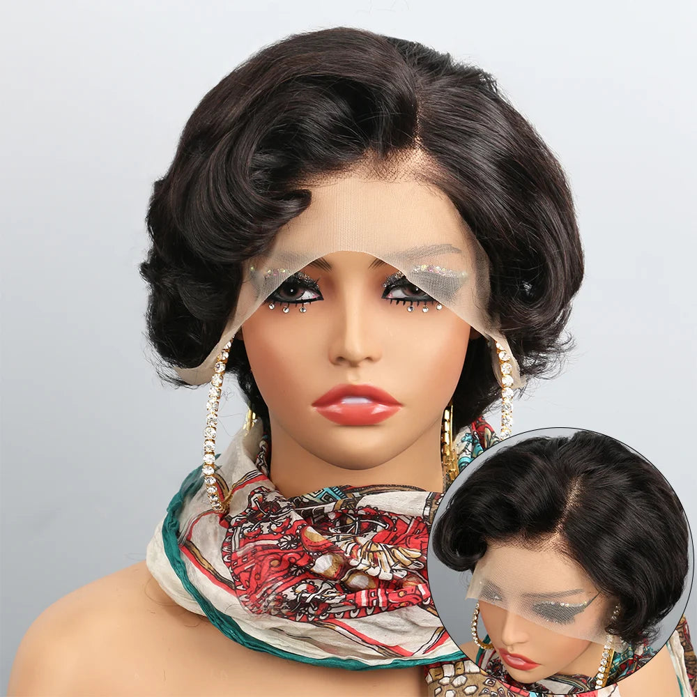 Short Bob Wave Pixie Cut Transparent 13x4 Lace
