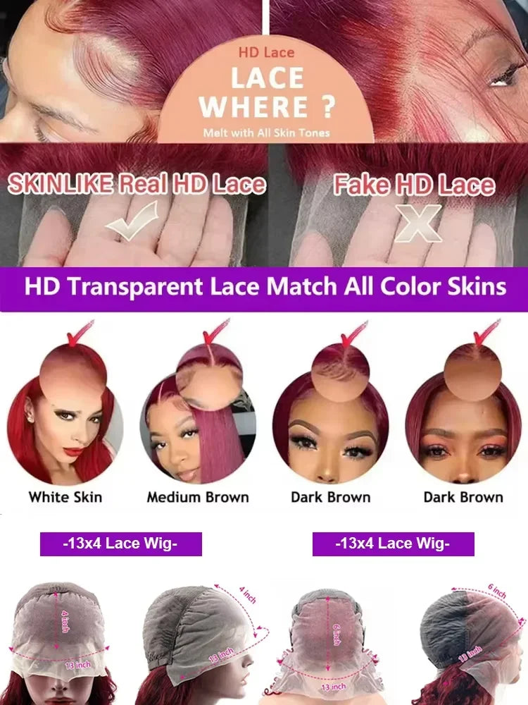 Red Colored Burgundy 99J Deep Wave 13x4 13x6