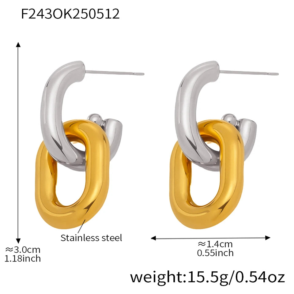 Stainless Steel Oval Circular Ring Dangle Earring