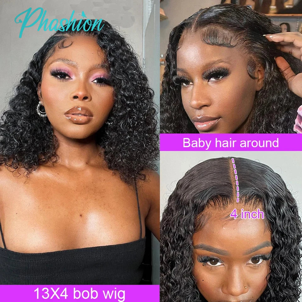 Phashion 13x4 Deep Curly Short Bob Wig Full Lace Frontal Human Hair Wigs