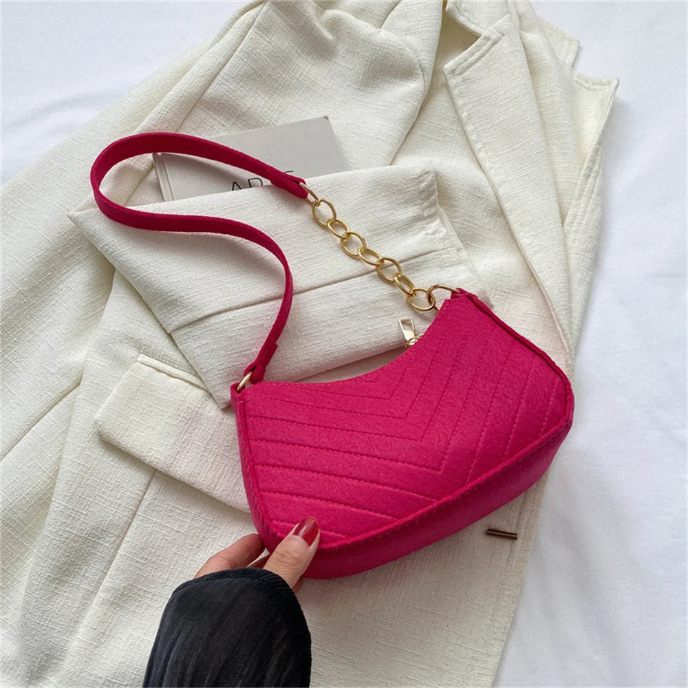 New Brand Women Retro Underarm Bag Felt Solid