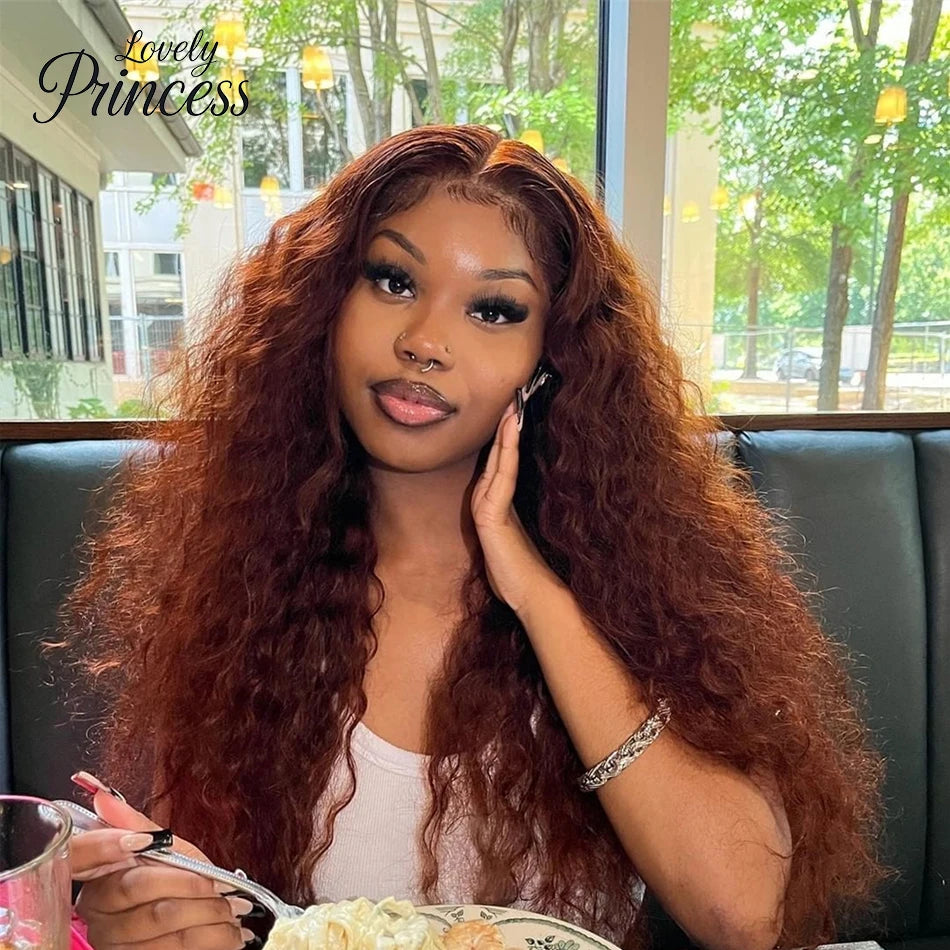 30 40 Inch Reddish Brown 13x6 Lace Frontal Wig 250 Density Colored Curly Wigs