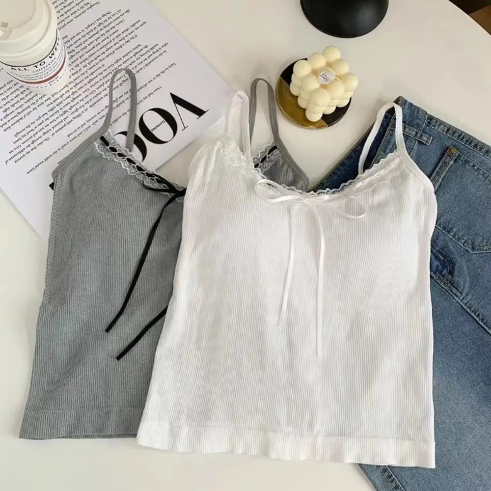 Sling Vest Inner Pad Lace Trim Strap Vest Beautiful Short Style Spicy Girl