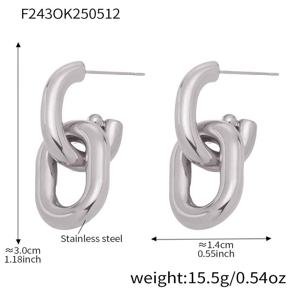 Stainless Steel Oval Circular Ring Dangle Earring