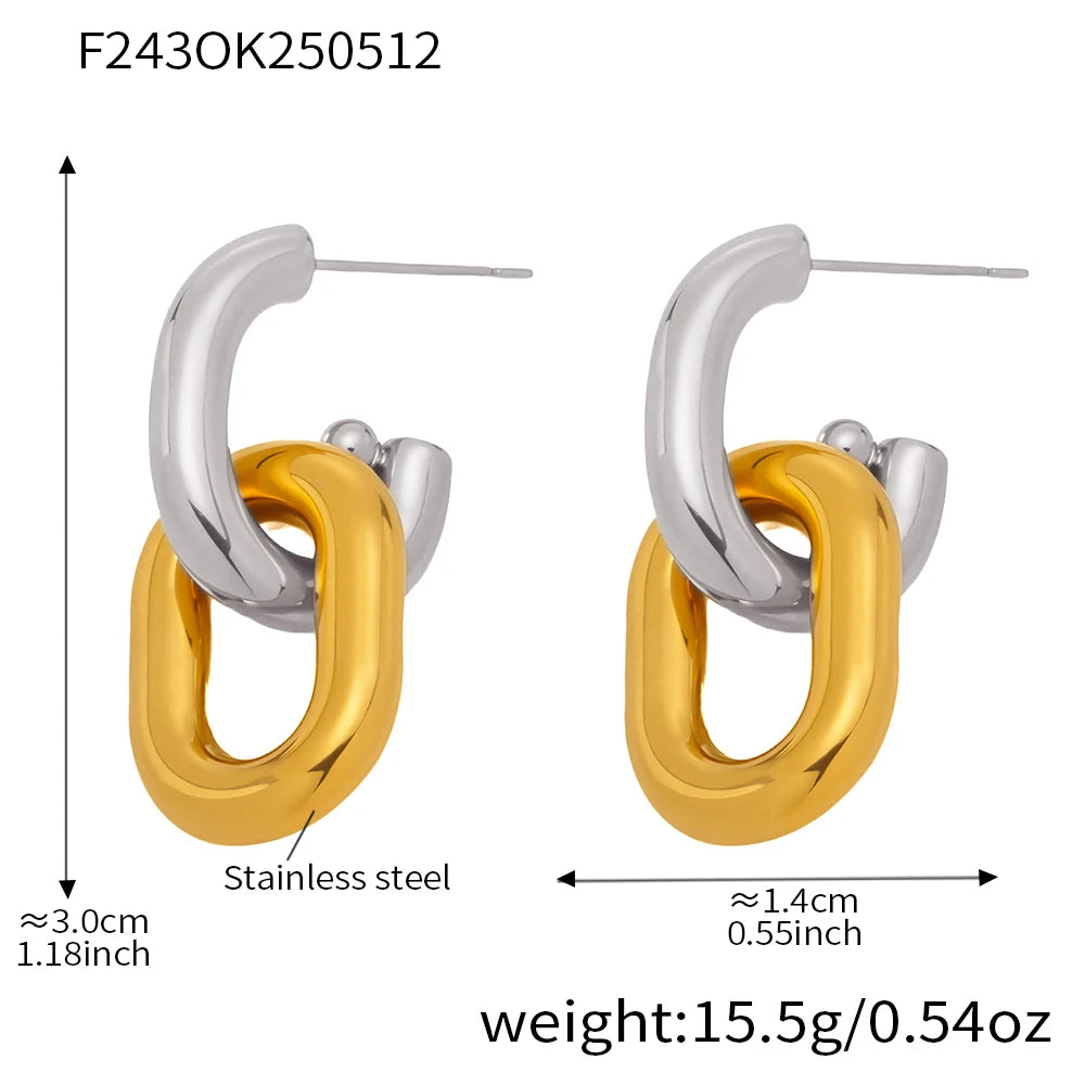 Stainless Steel Oval Circular Ring Dangle Earring