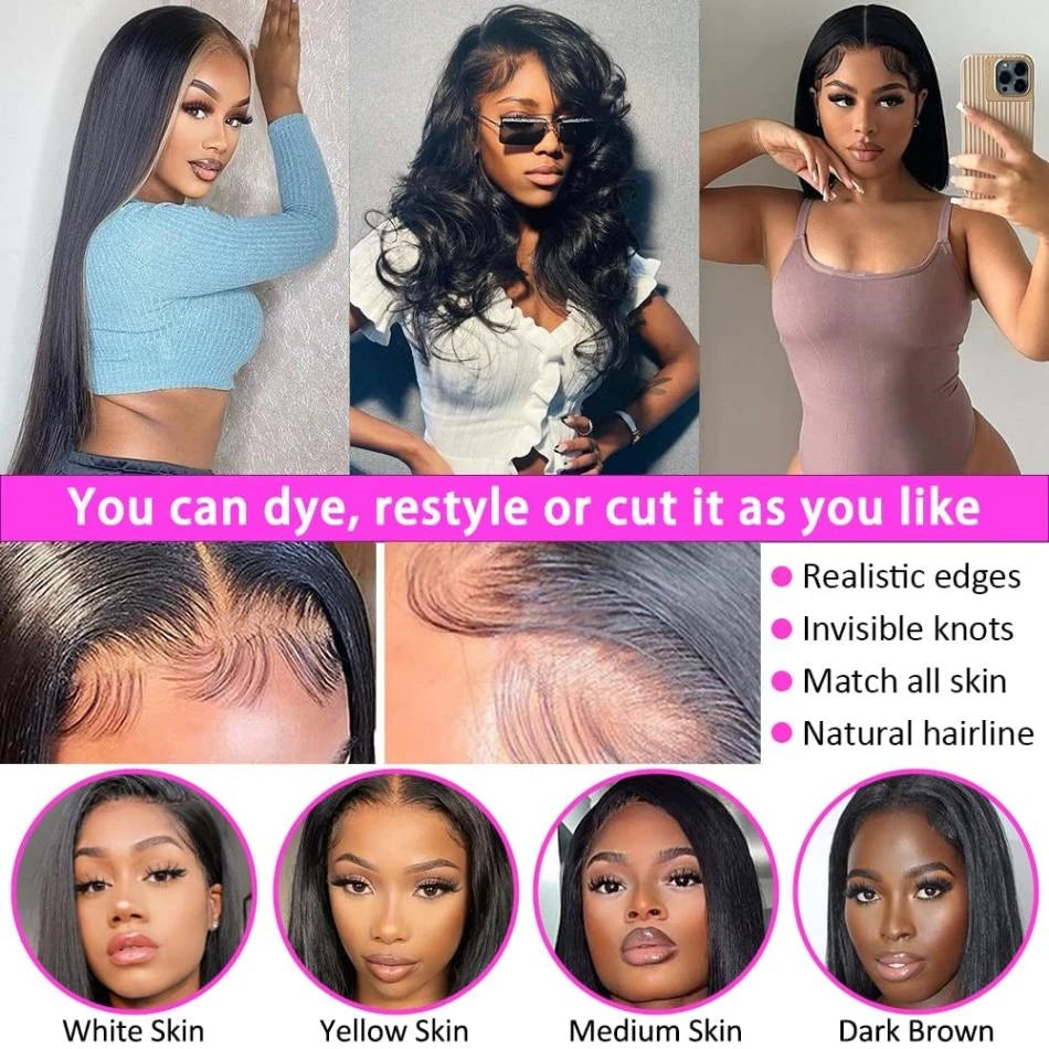 Glueless Bone Straight 4X4 Hd Lace Frontal Wig 13X6 13X4 Black Lace Front Wig Human Hair