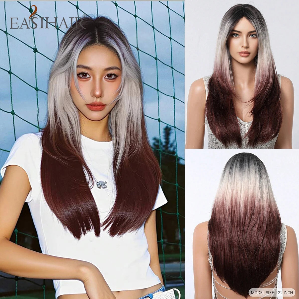EASIHAIR Brown Straight Layered Wigs for Women Long Natural Hair
