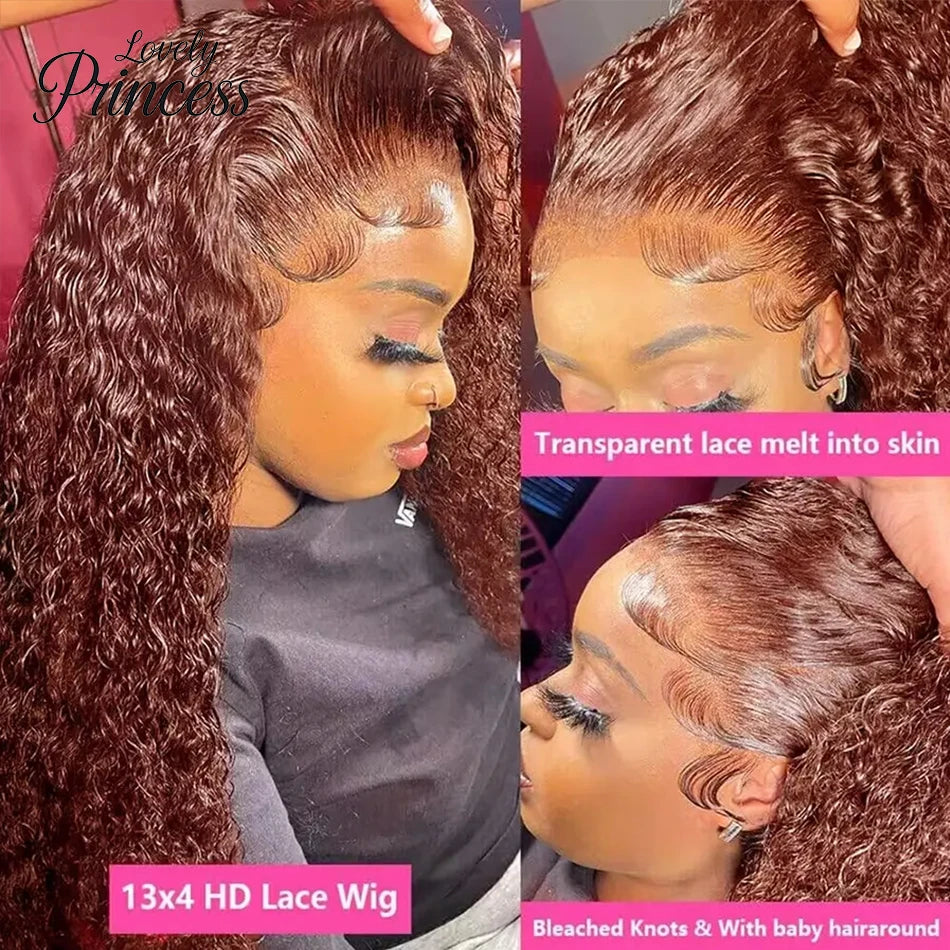 30 40 Inch Reddish Brown 13x6 Lace Frontal Wig 250 Density Colored Curly Wigs