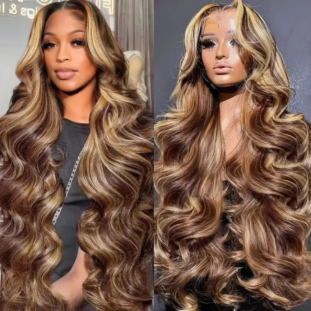 P4/27 Highlight Ombre Brown Body Wave 13x6 Human Hair Wig