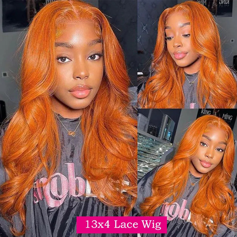 Colored Orange Ginger Lace Front Wigs Human