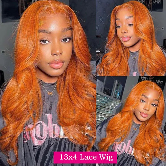 Colored Orange Ginger Lace Front Wigs Human