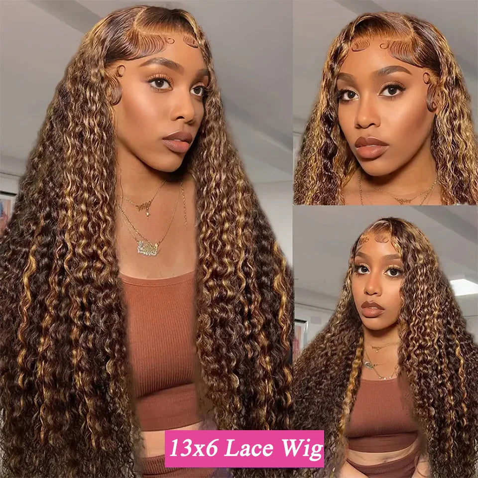 Highlight Wig Curly Human Hair Honey