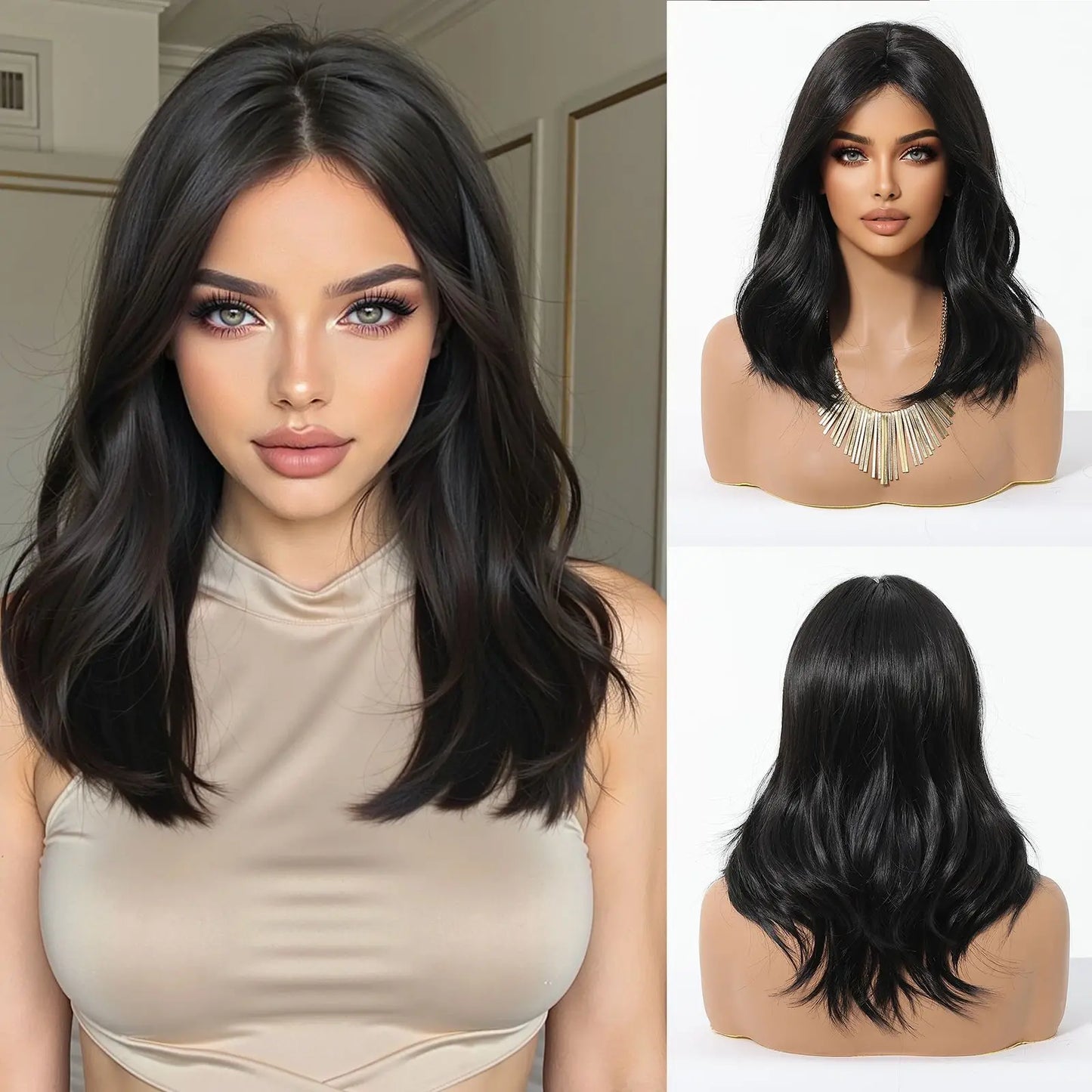 Medium Length Wavy Synthetic Wigs