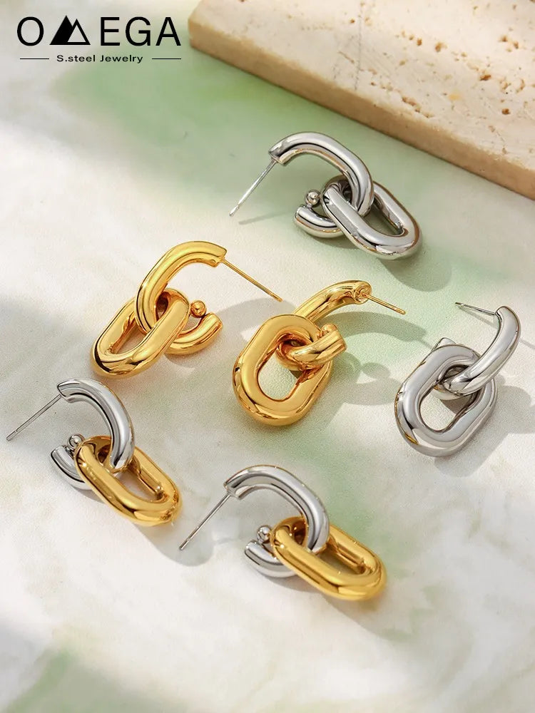 Stainless Steel Oval Circular Ring Dangle Earring