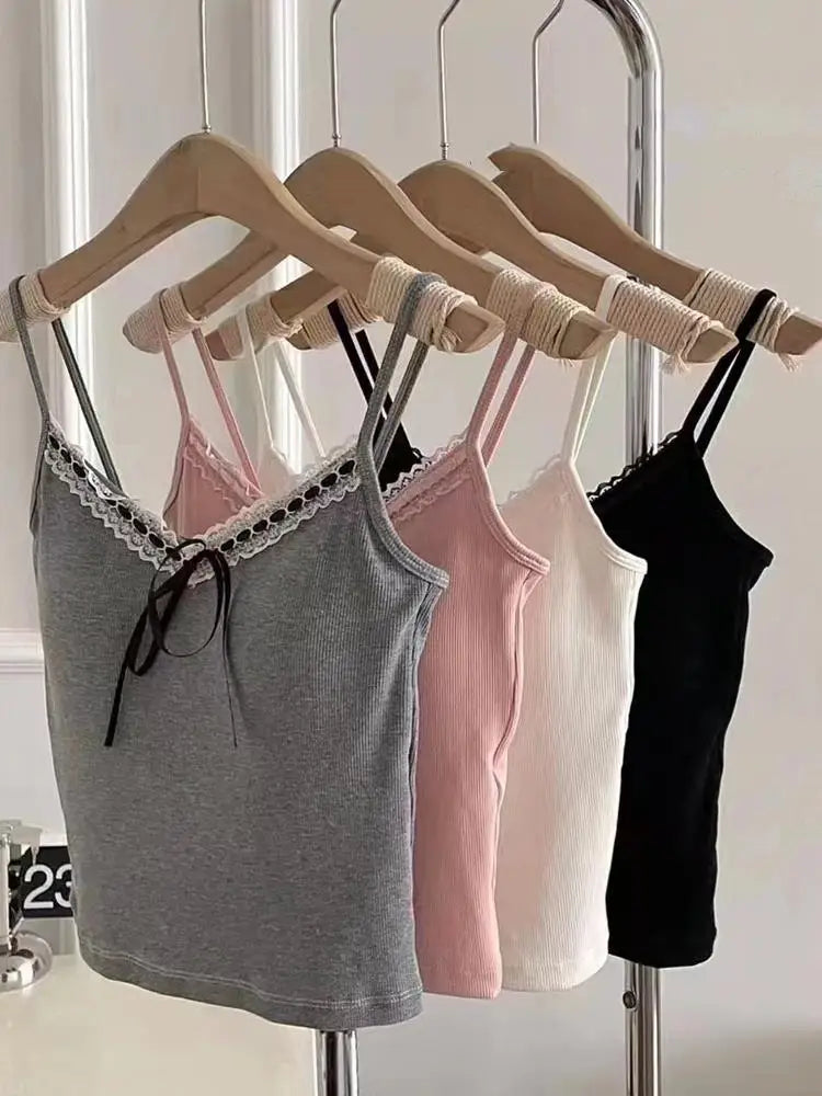 Sling Vest Inner Pad Lace Trim Strap Vest Beautiful Short Style Spicy Girl