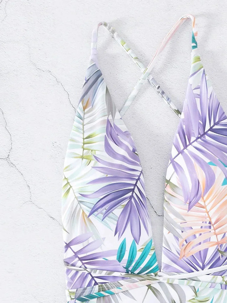 2025 Sexy Print Deep V Swimwear