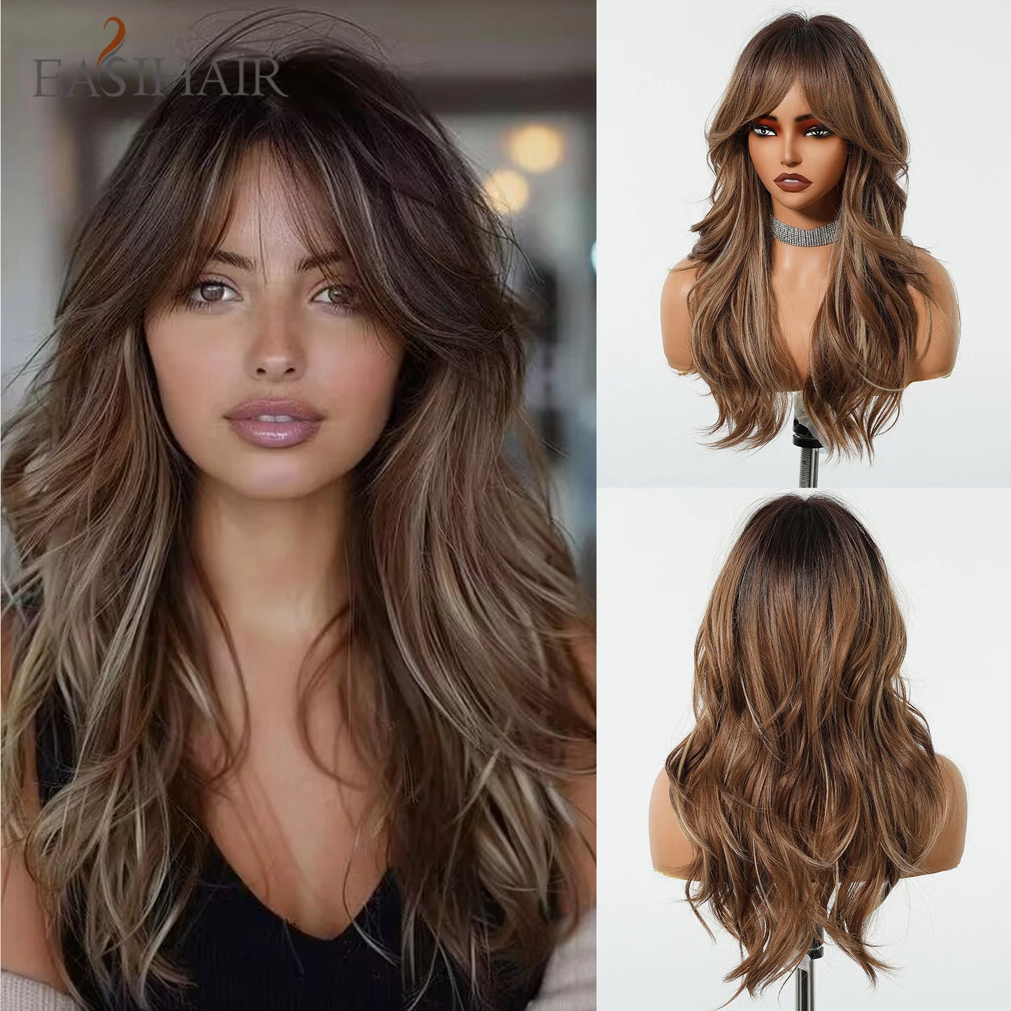 Medium Length Wavy Synthetic Wigs